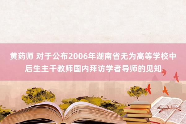 黄药师 对于公布2006年湖南省无为高等学校中后生主干教师国内拜访学者导师的见知